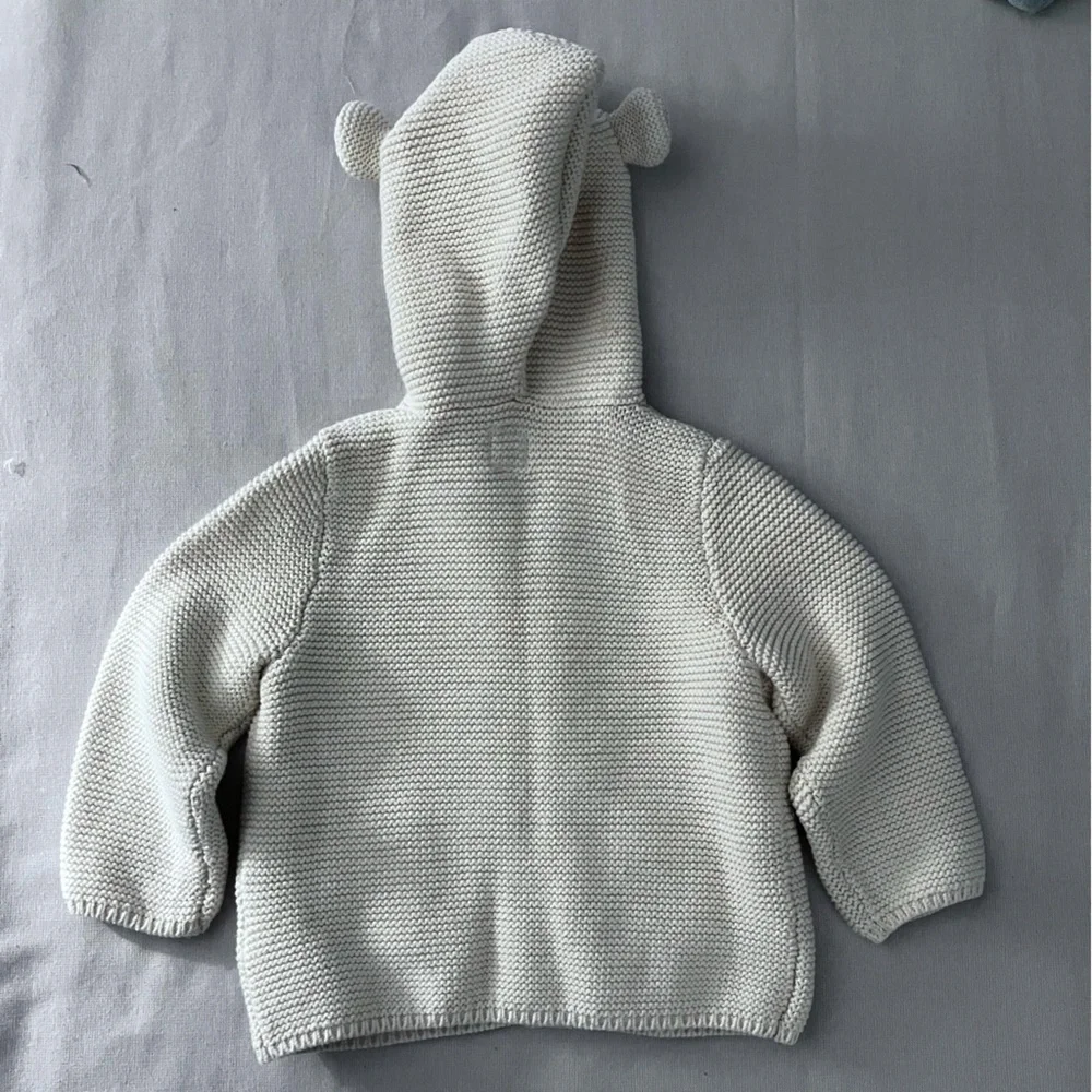 Baby GAP Cotton Knit Hooded Sweater Teddy Bear Ears 12 - 18 mo Cream